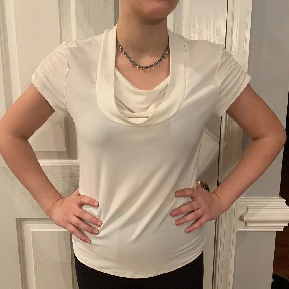 Tahari Ruched Sleeve Cowl Neck Blouse M NWOT